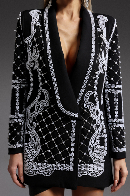 Trosy Long Sleeve V-Neck Pearl Mini Dress