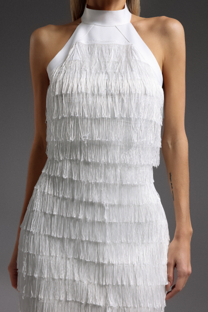 Toto Halter Sleeveless Tassel Bandage Mini Dress