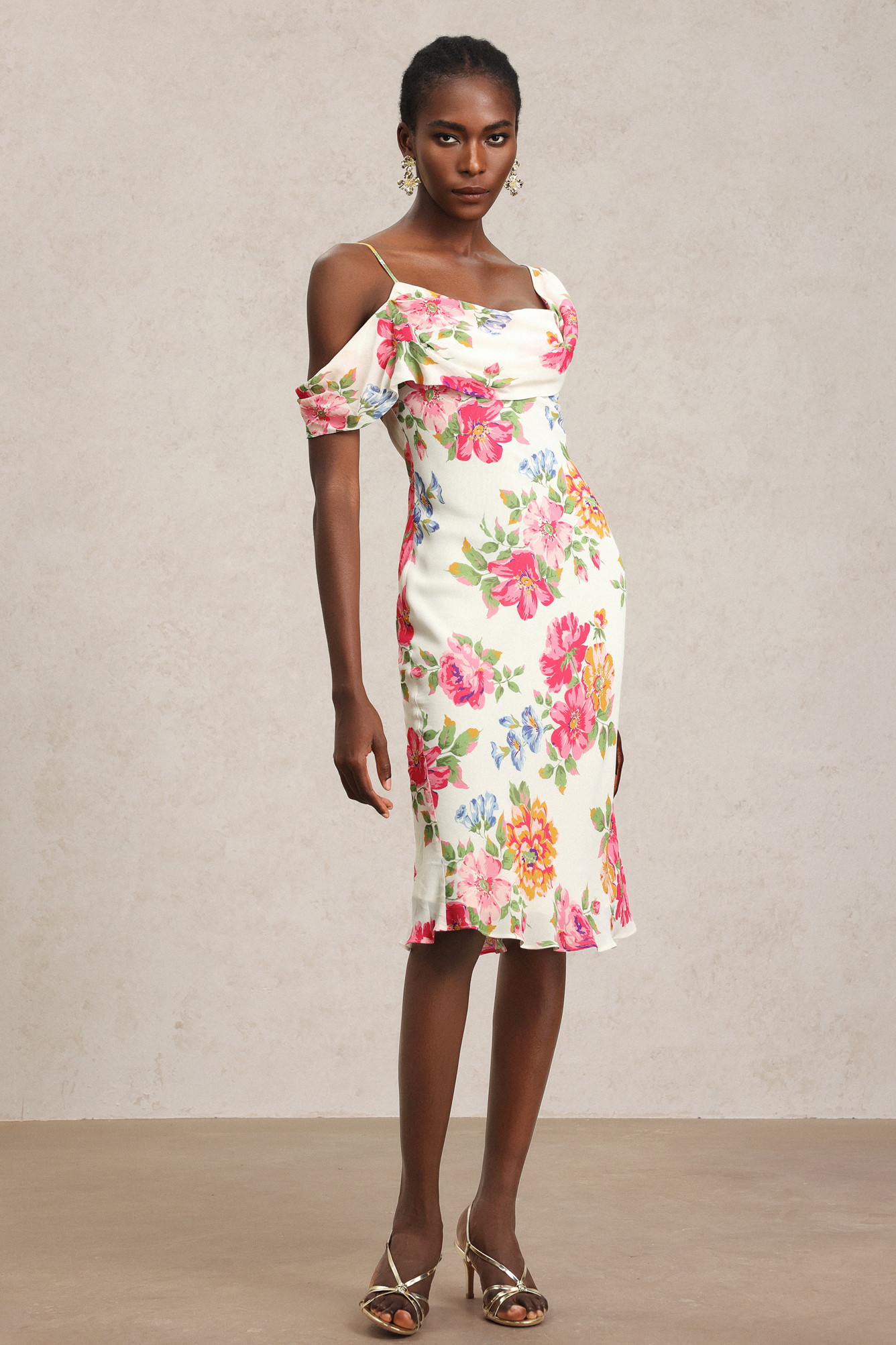 Xaler Halter Floral Printed Midi Dress