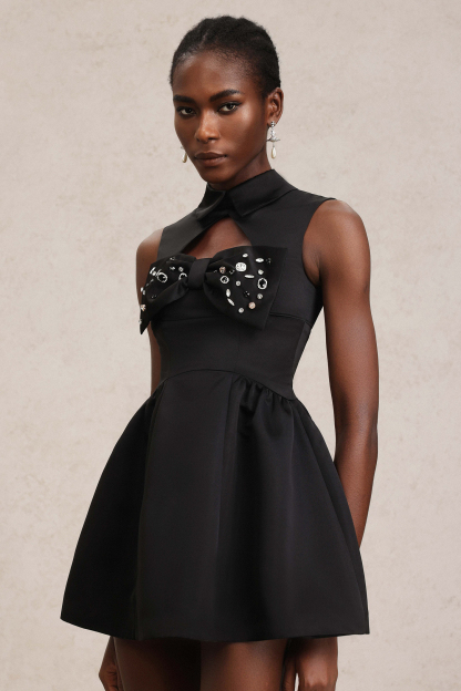 Pasha Sleeveless Diamond Bowknot Hollow Out Mini Dress