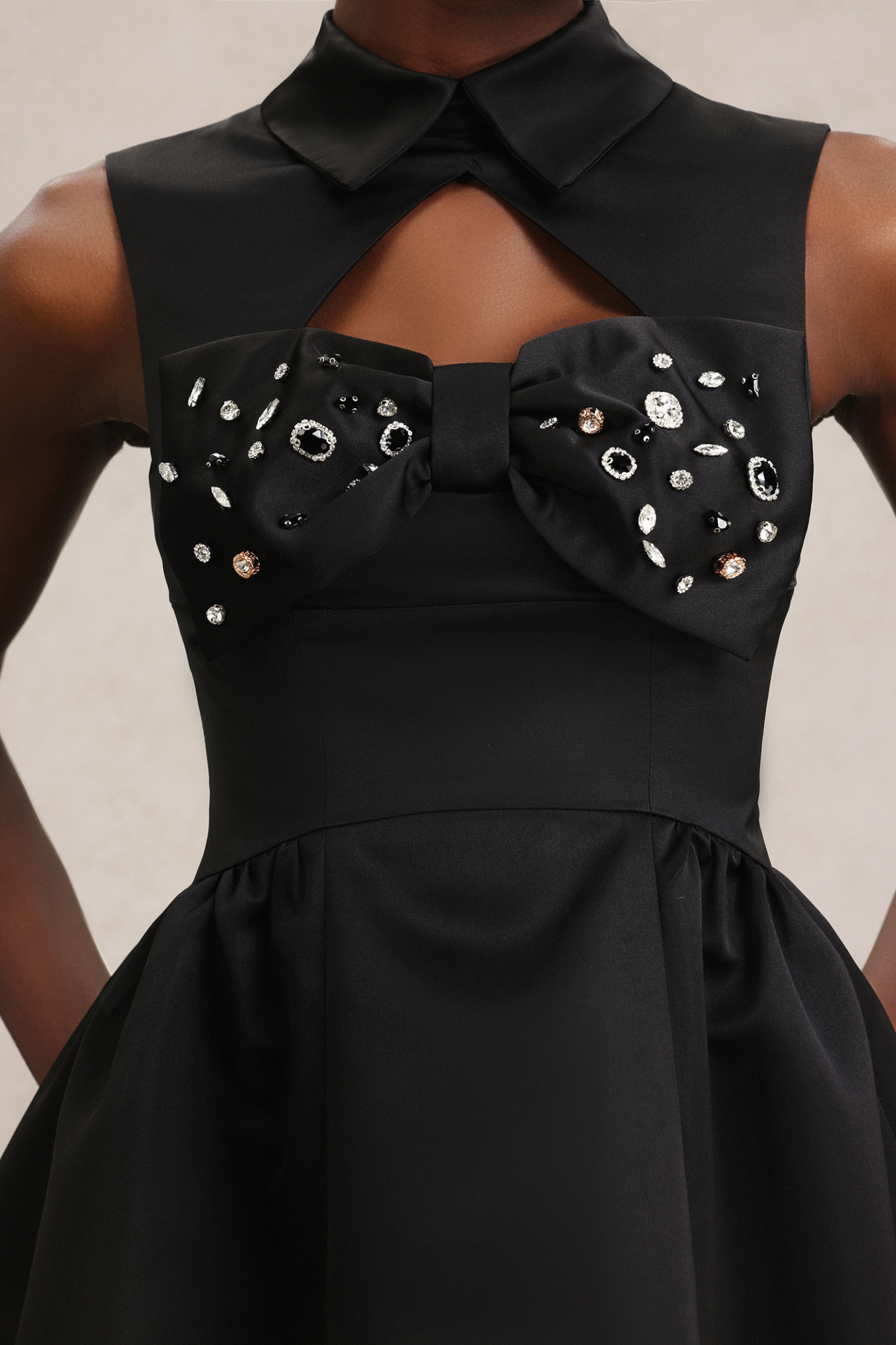 Pasha Sleeveless Diamond Bowknot Hollow Out Mini Dress