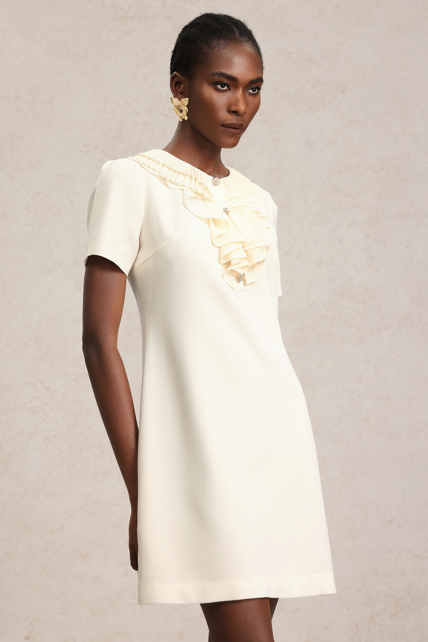 Rafaela Short Sleeves Round Neck Folds Mini Dress