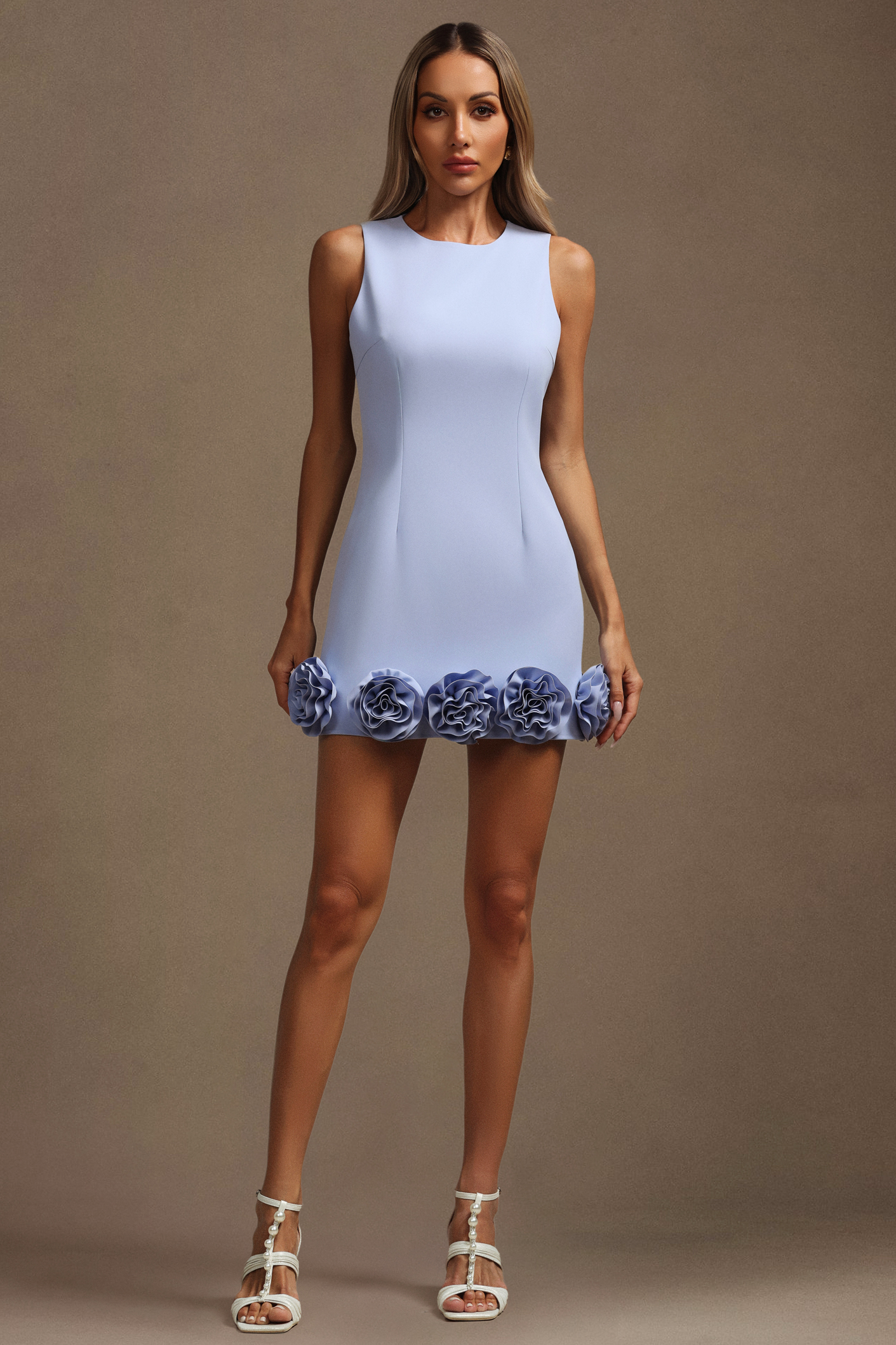 Harli Round Neck Flowers Sleeveless  Mini Dress