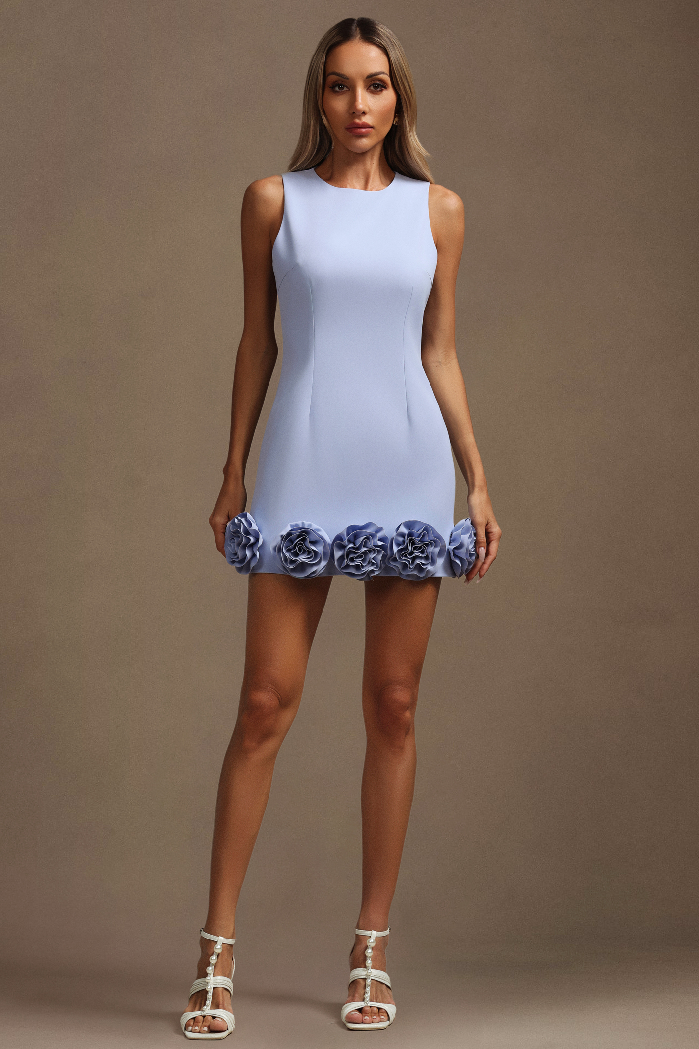 Harli Round Neck Flowers Sleeveless Mini Dress