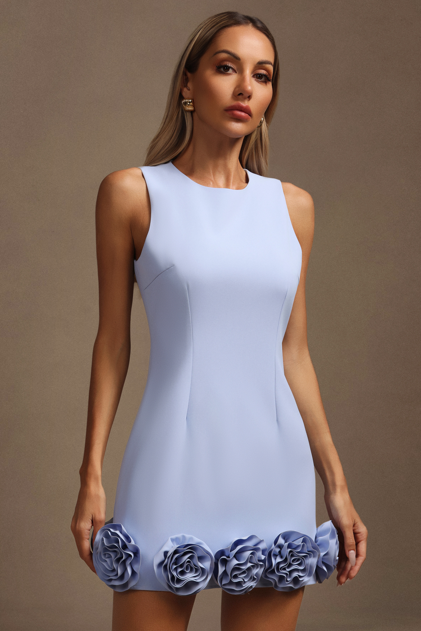 Harli Round Neck Flowers Sleeveless Mini Dress