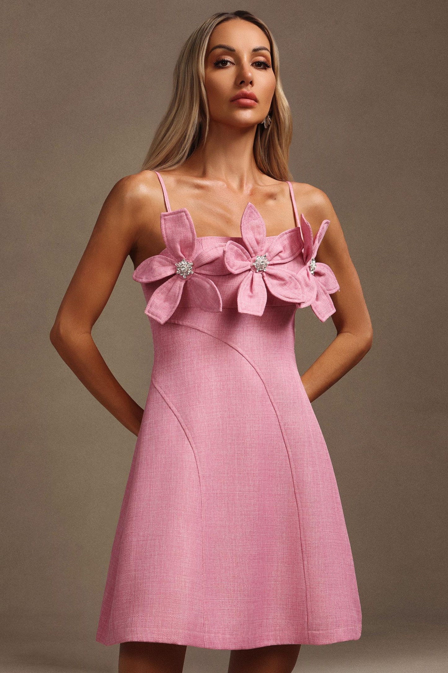 Fring Halter Flowers Diamond Sleeveless Mini Dress