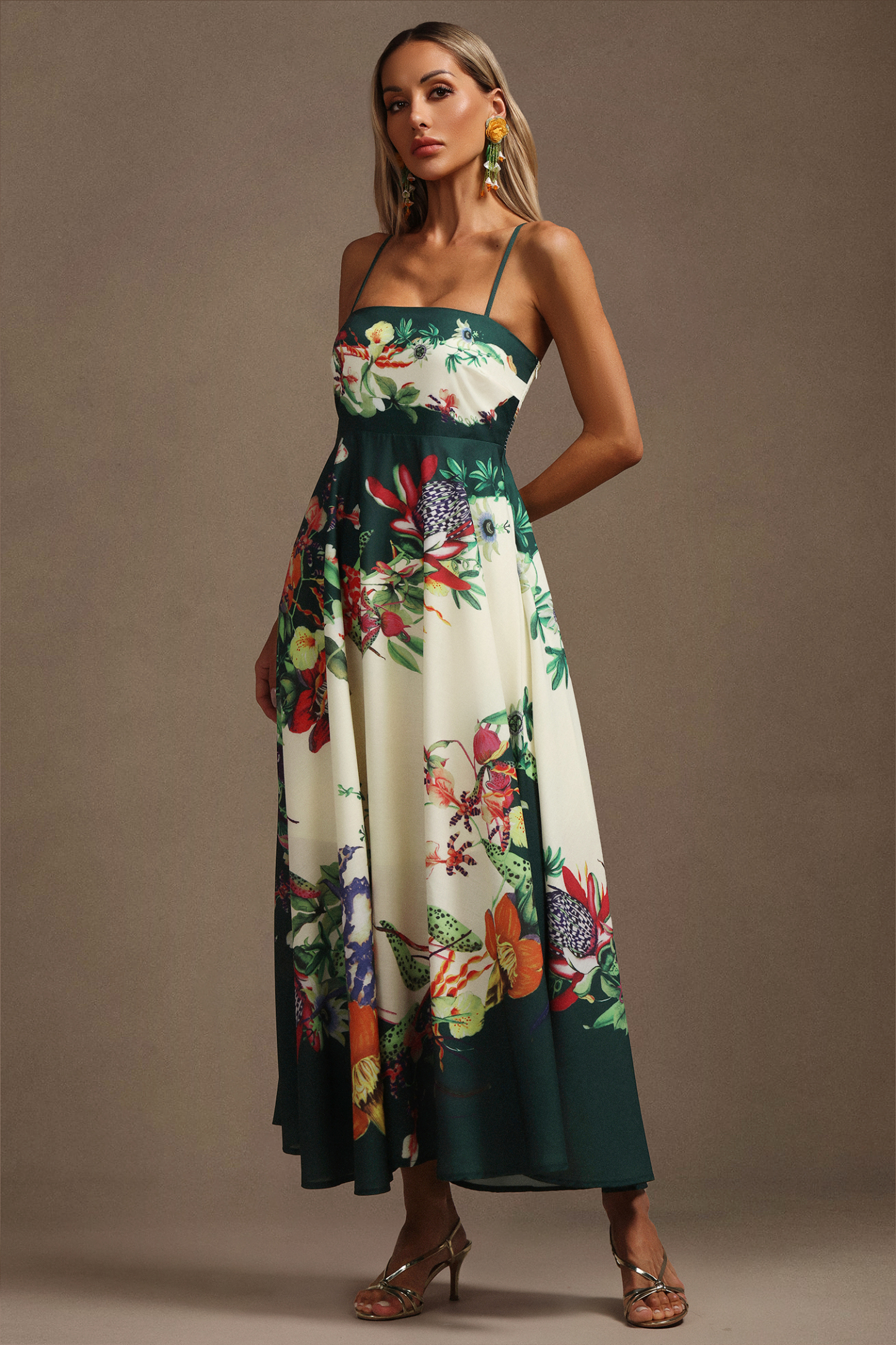 Krome Halter Floral Printed Maxi Dress