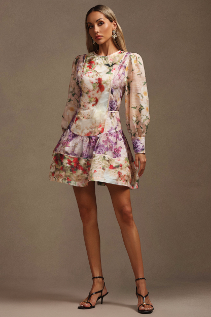 Saha Long Sleeves Floral Printed  Mini Dress