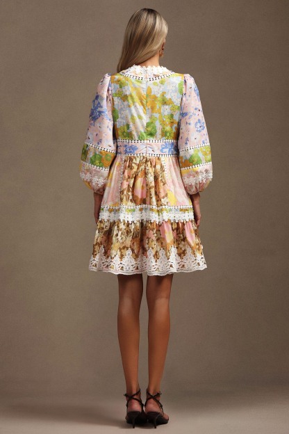 Jacova V-Neck Long Sleeves Floral Printed Mini Dress