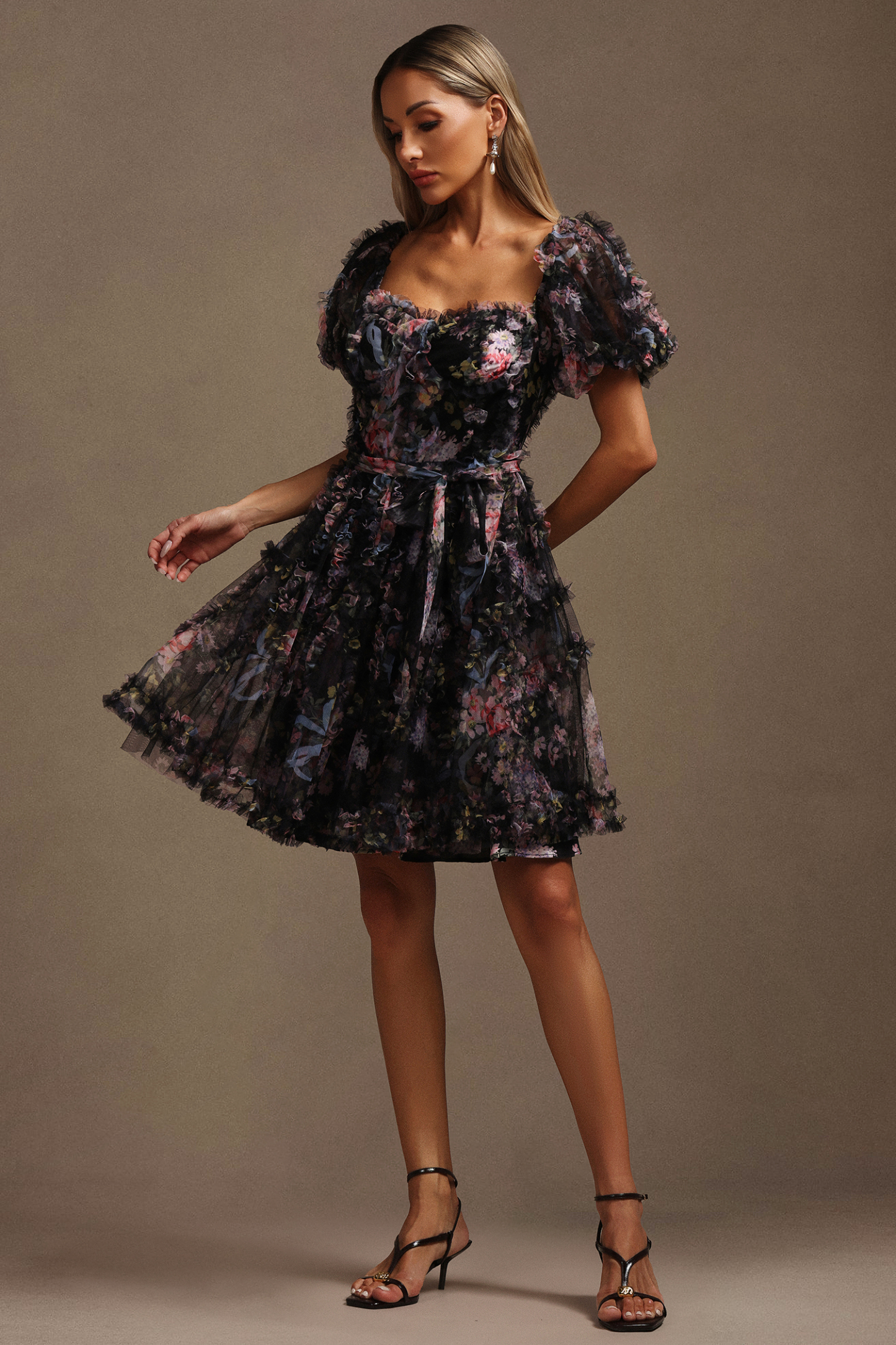 Hester Short Sleeves Floral Printed Mini Dress