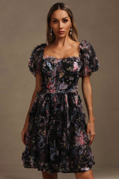 Hester Short Sleeves Floral Printed Mini Dress