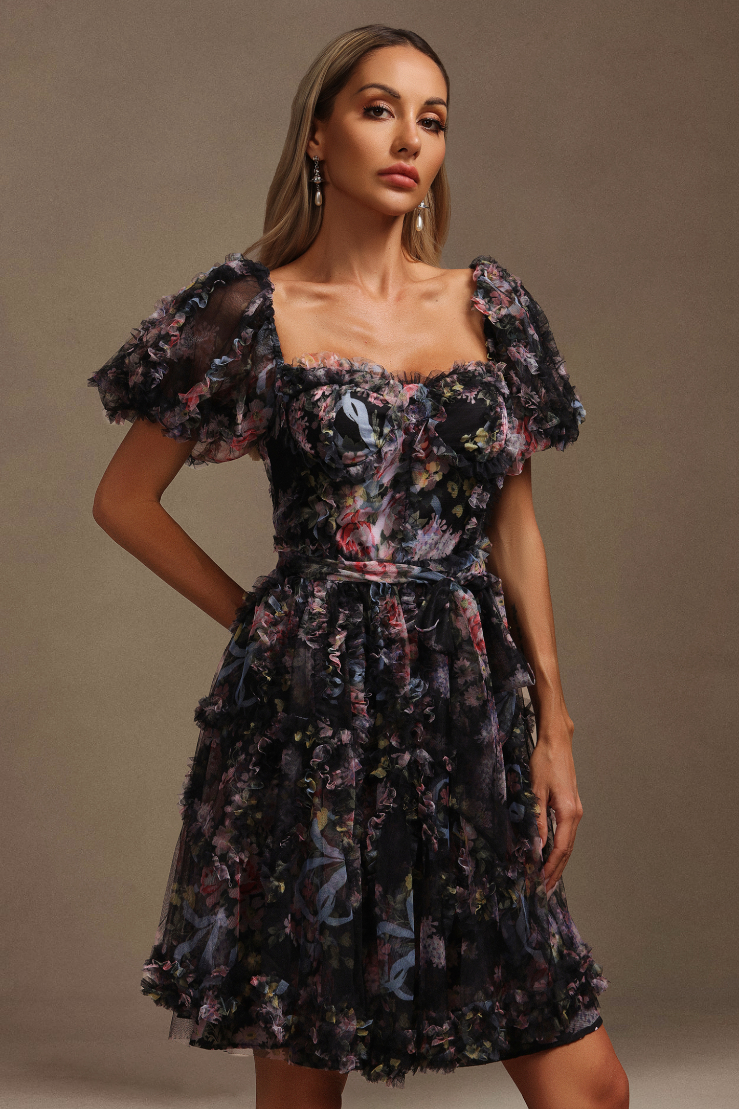 Hester Short Sleeves Floral Printed Mini Dress