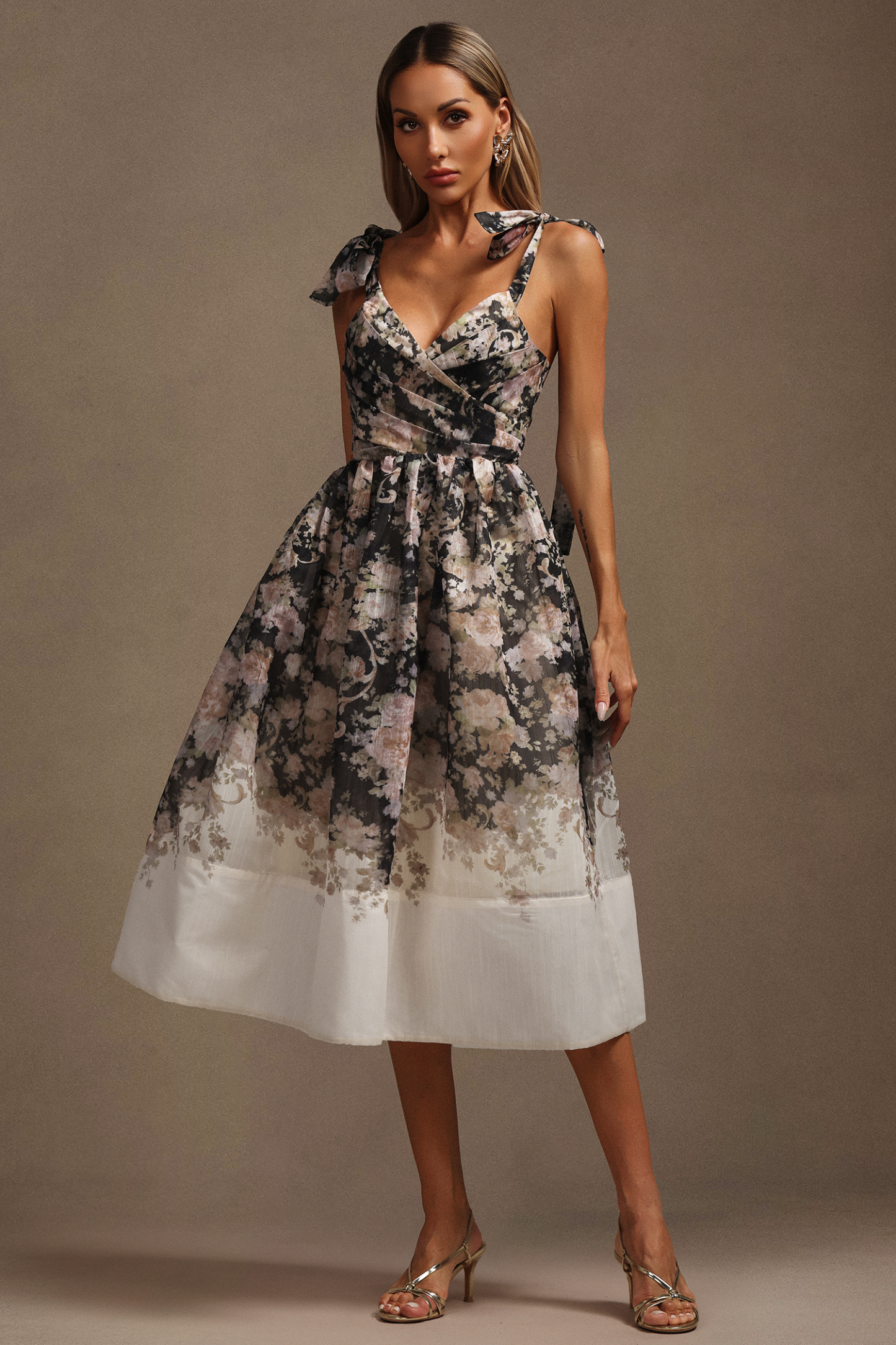 Sareza Halter Floral Printed Midi Dress