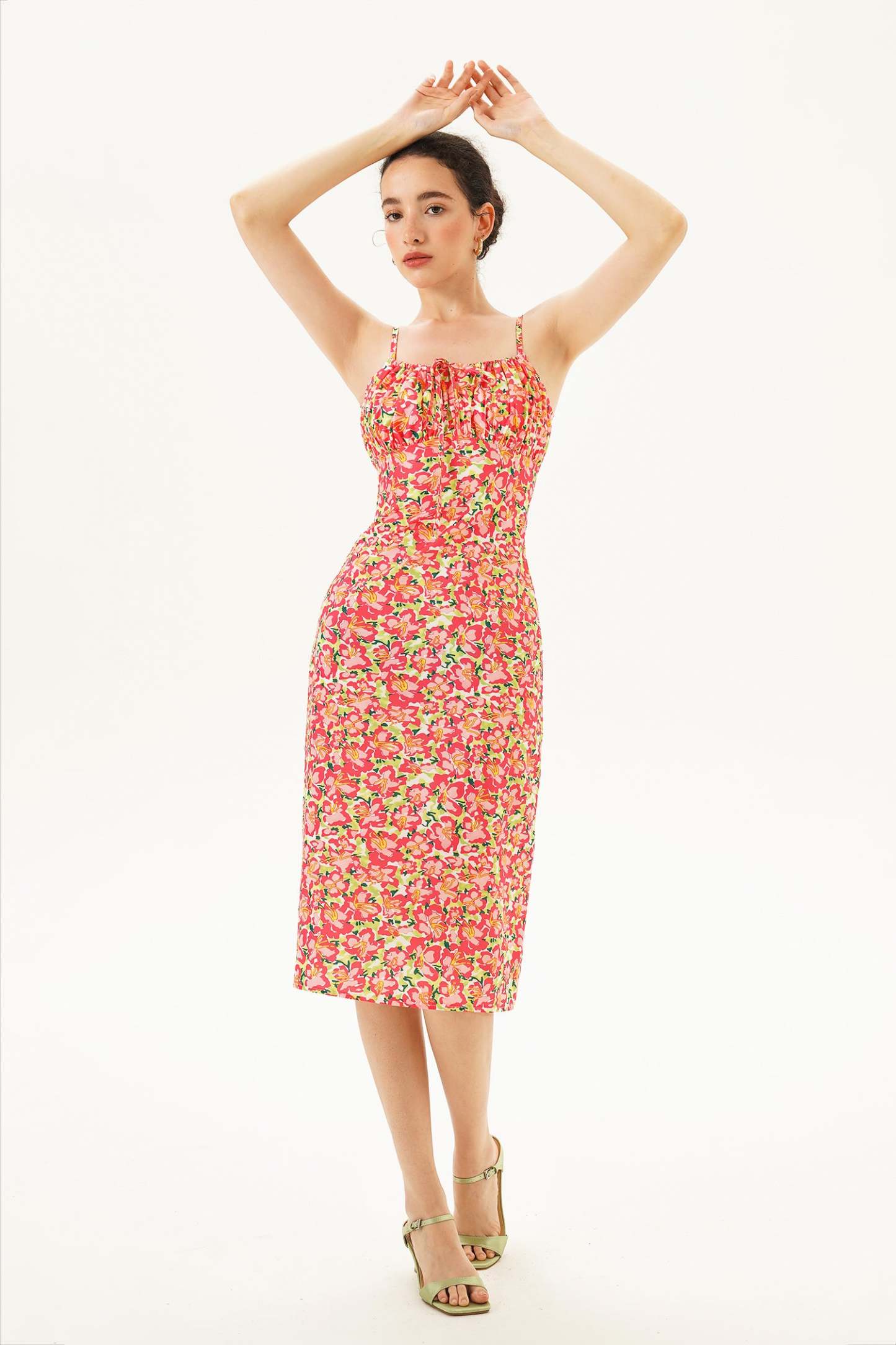 Floral Lace Up Cami Midi Dress
