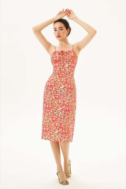 Floral Lace Up Cami Midi Dress