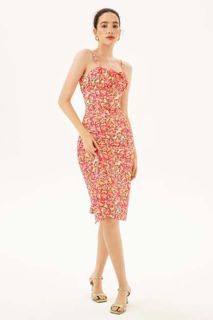 Floral Lace Up Cami Midi Dress
