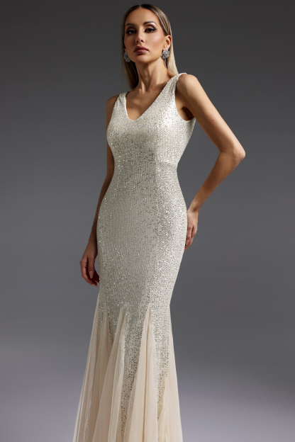 Lola Sleeveless V-Neck Sequin Maxi Dress