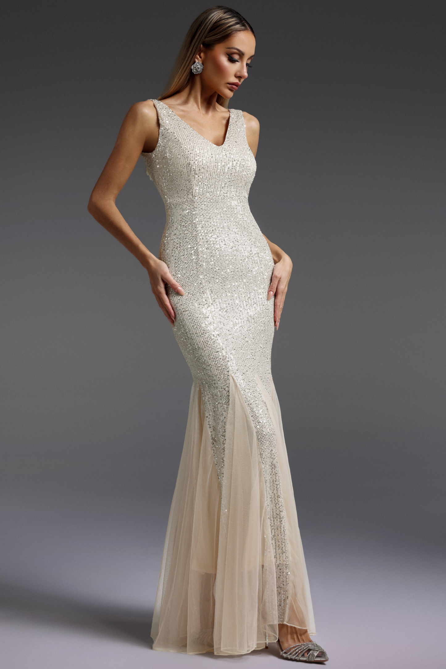 Lola Sleeveless V-Neck Sequin Maxi Dress