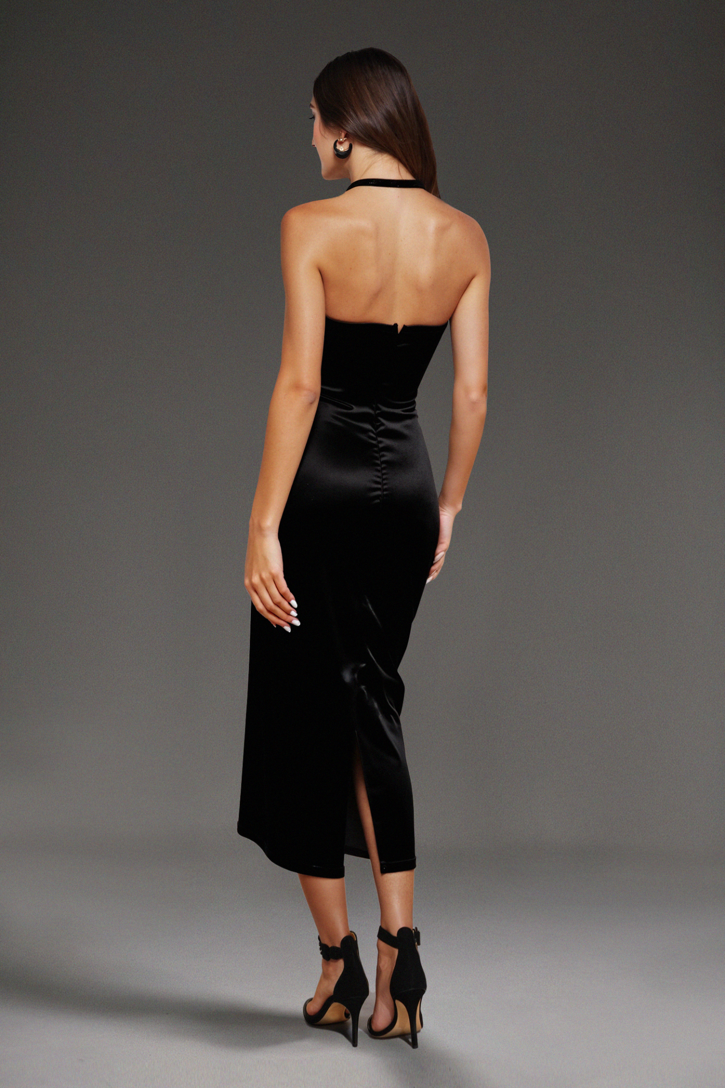 Gerela Satin Haler Midi Dress