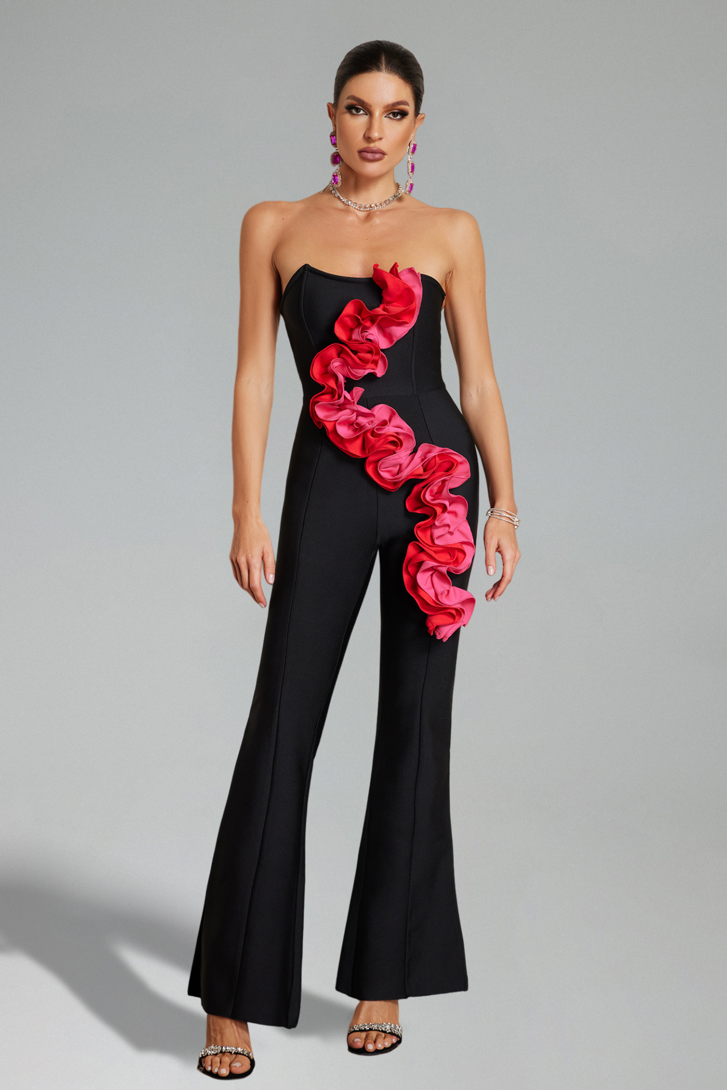 Wynter Flower Strapless Slit Jumpsuit