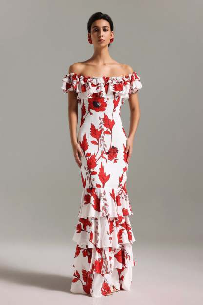 Ali Off Shouder Printed Maxi Dress