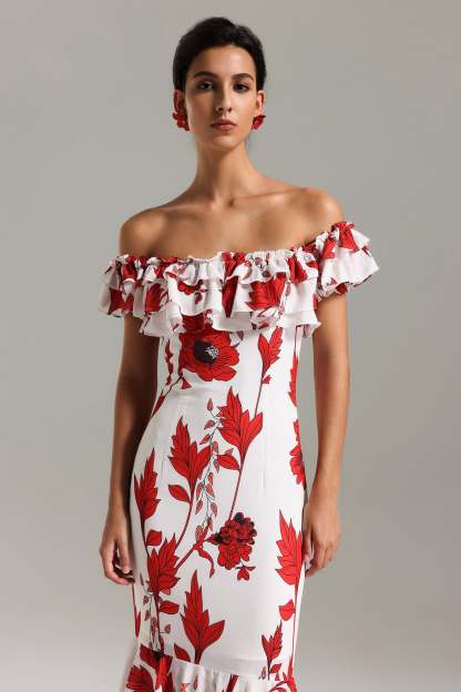 Ali Off Shouder Printed Maxi Dress