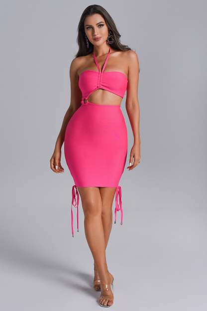 Antinea Hot Pink Cutout Mini Dress