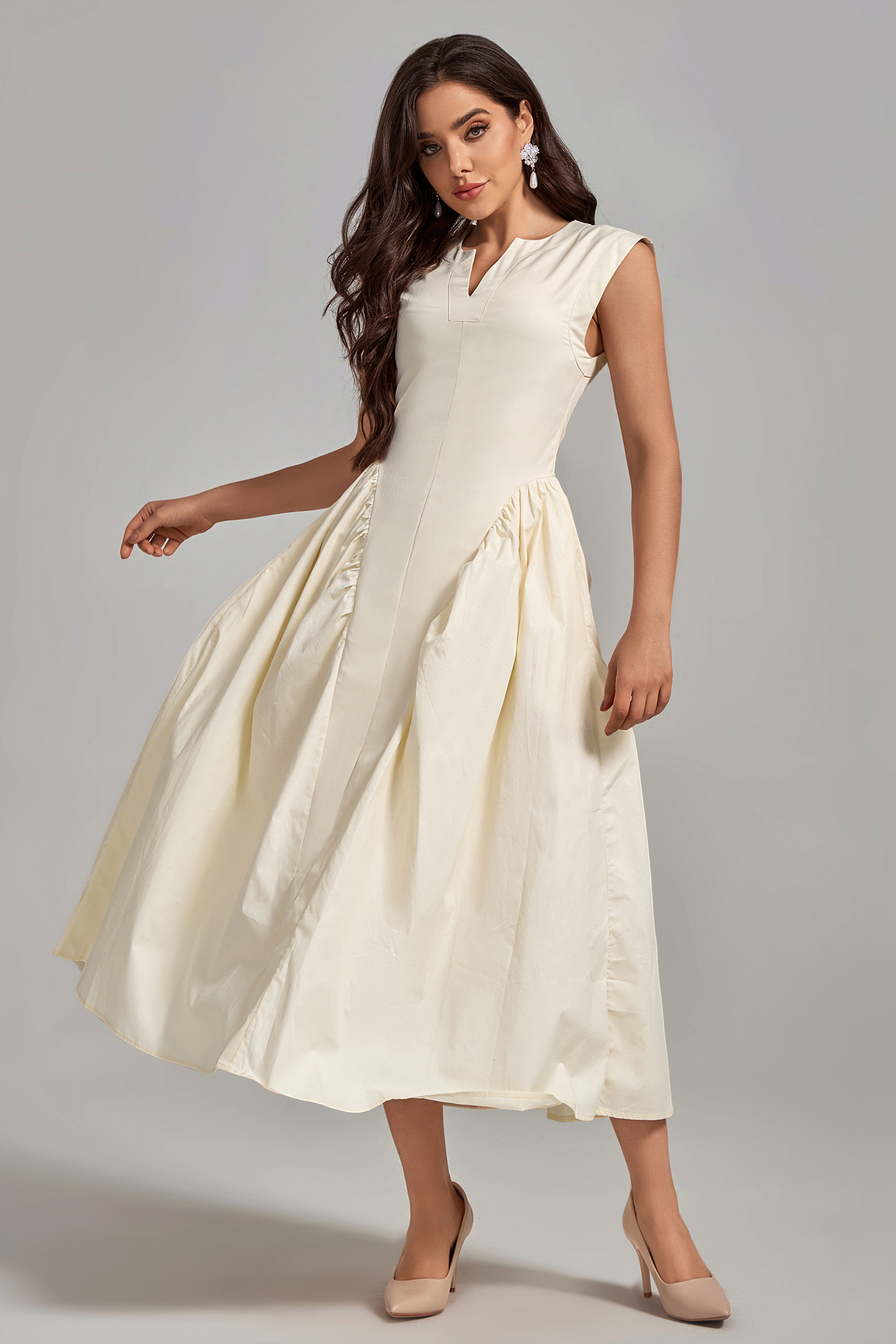 Cathy Sleeveless Tight Waist Long Dress