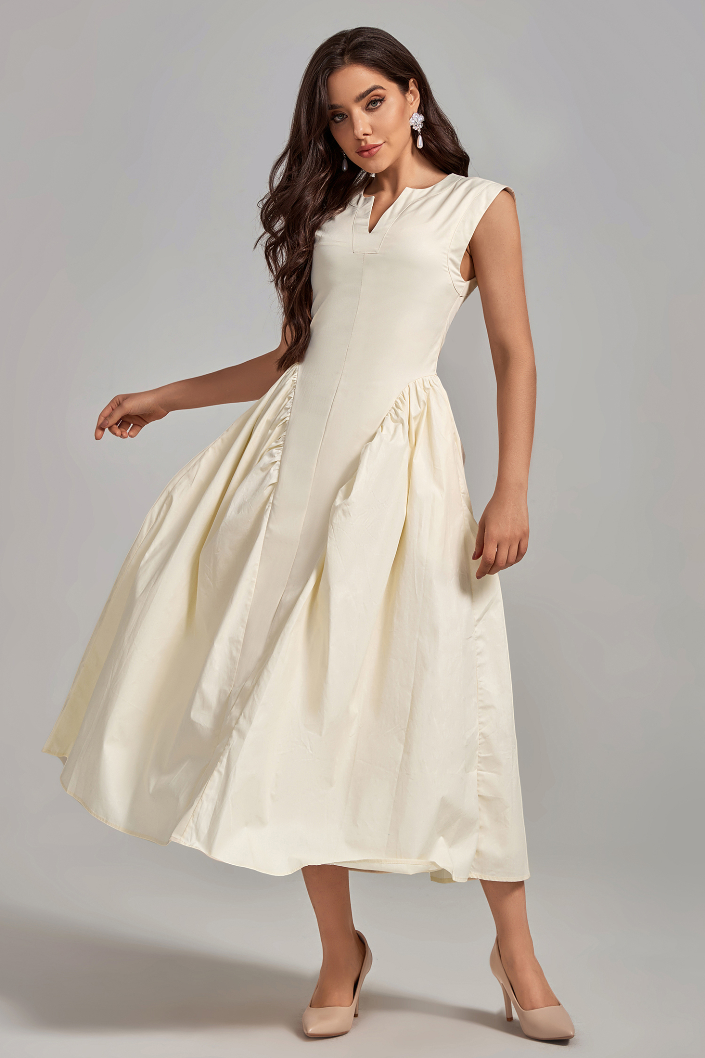 Cathy Sleeveless Tight Waist Long Dress