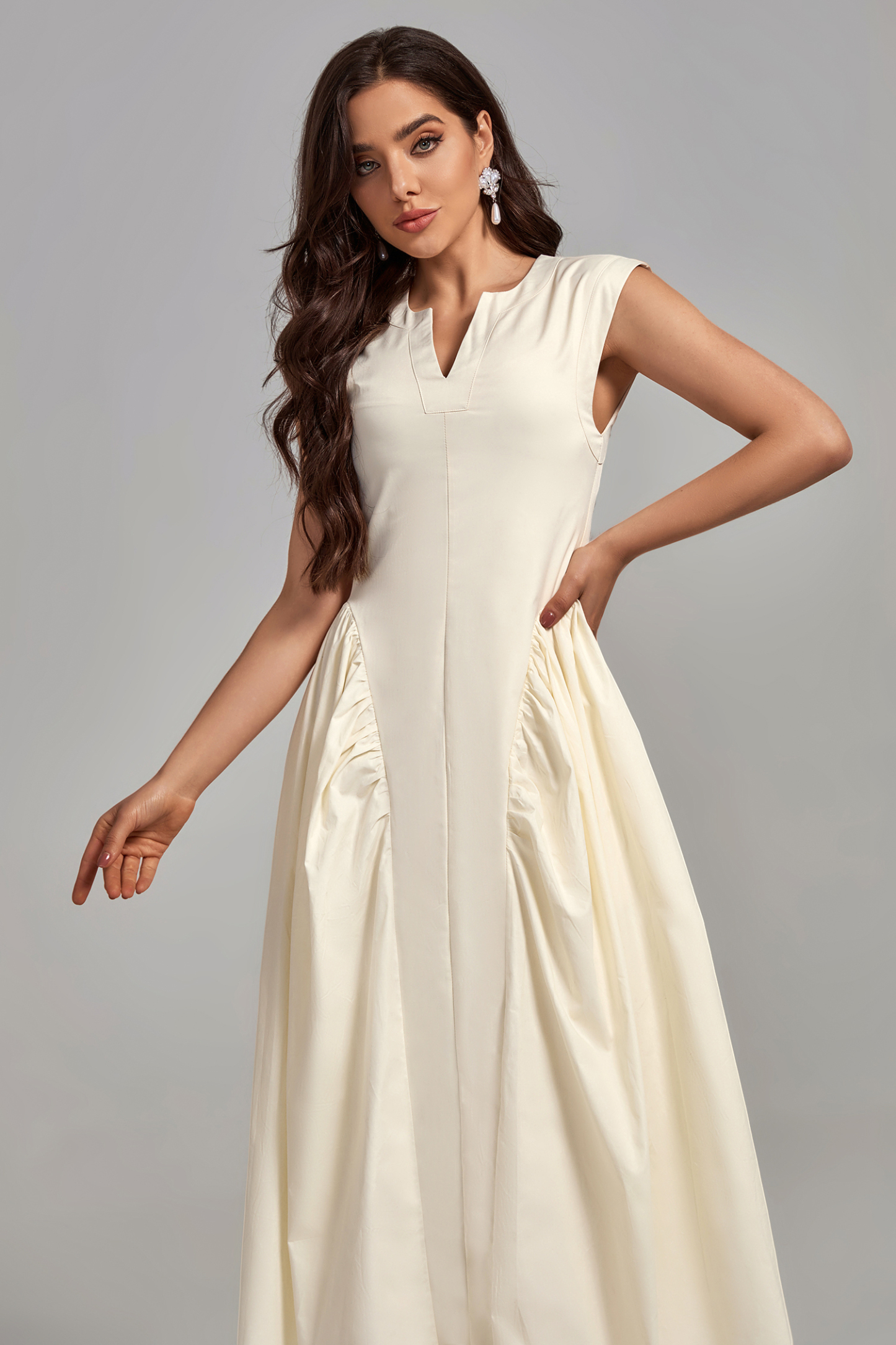 Cathy Sleeveless Tight Waist Long Dress