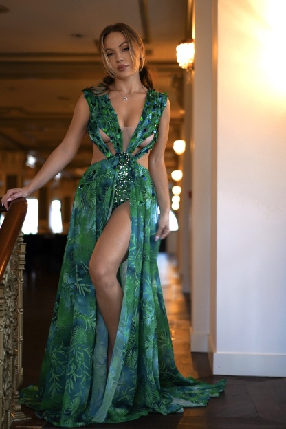 Yoland Printed Embellished Maxi Dress