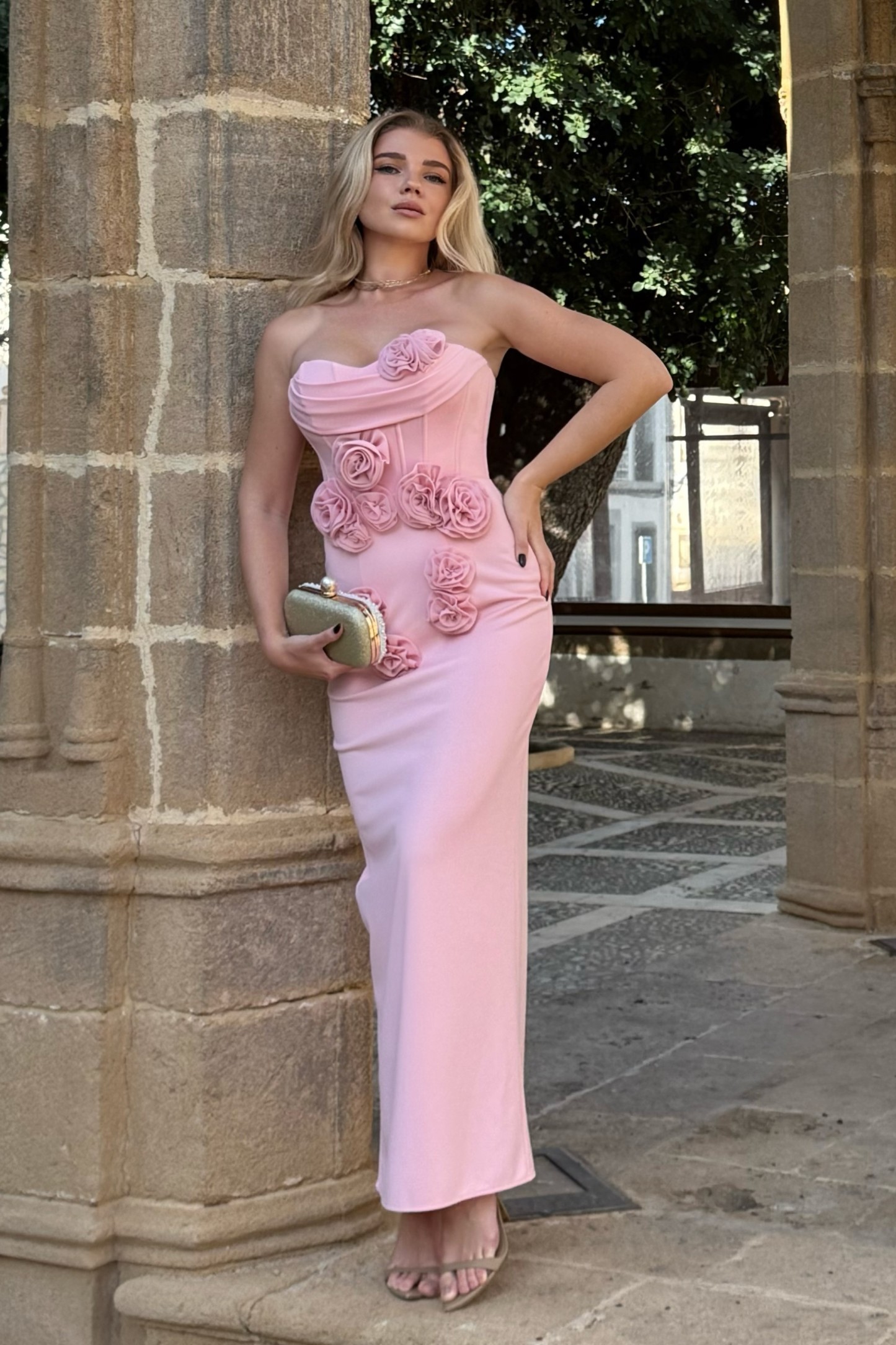 Irosa Flower Fishbone Maxi Dress