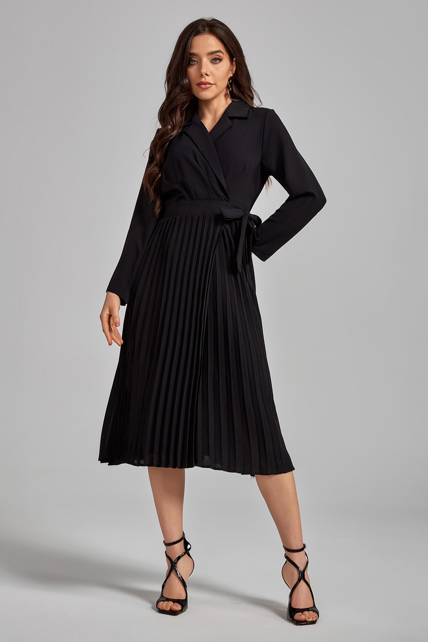 Delia Pleated Tie-up Midi Dress
