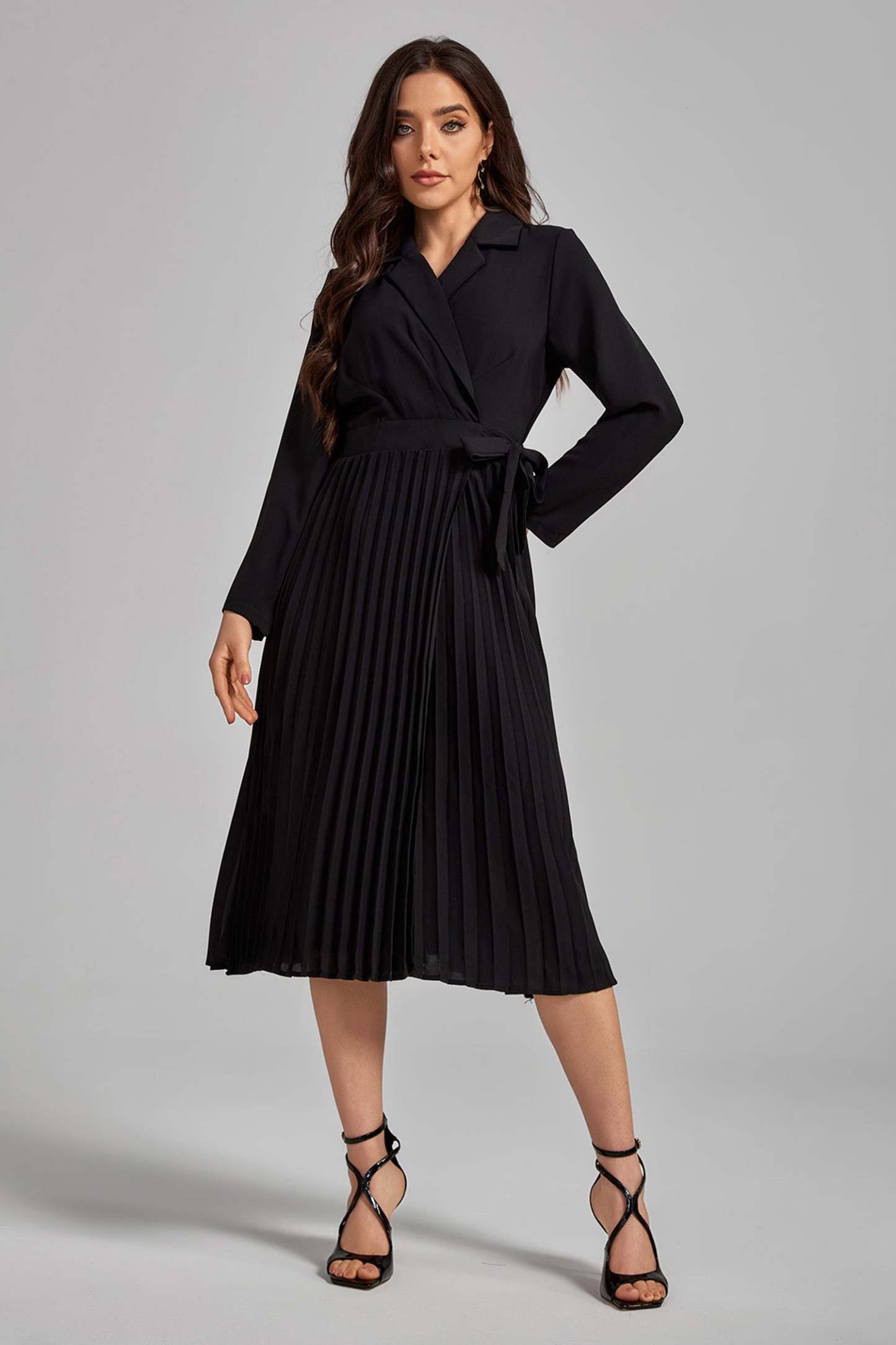 Delia Pleated Tie-up Midi Dress