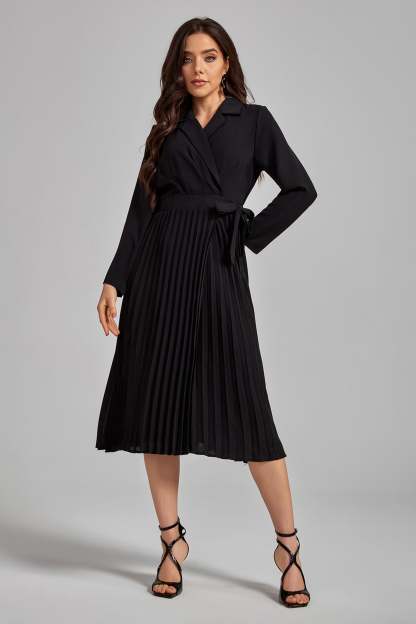 Delia Pleated Tie-up Midi Dress