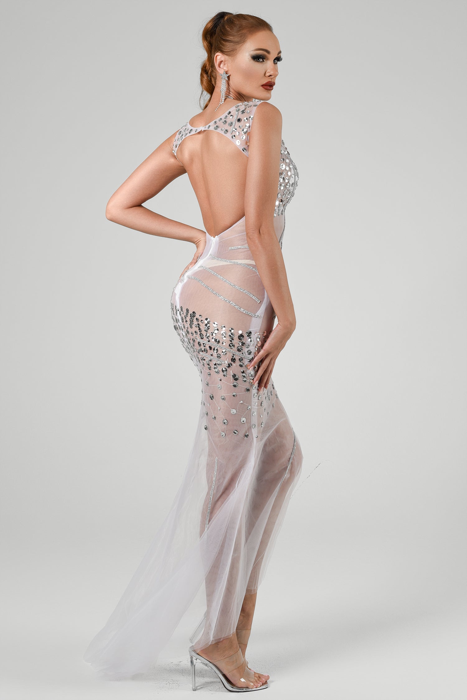 Ditaya Mesh Diamonate Maxi Dress - Bellabarnett