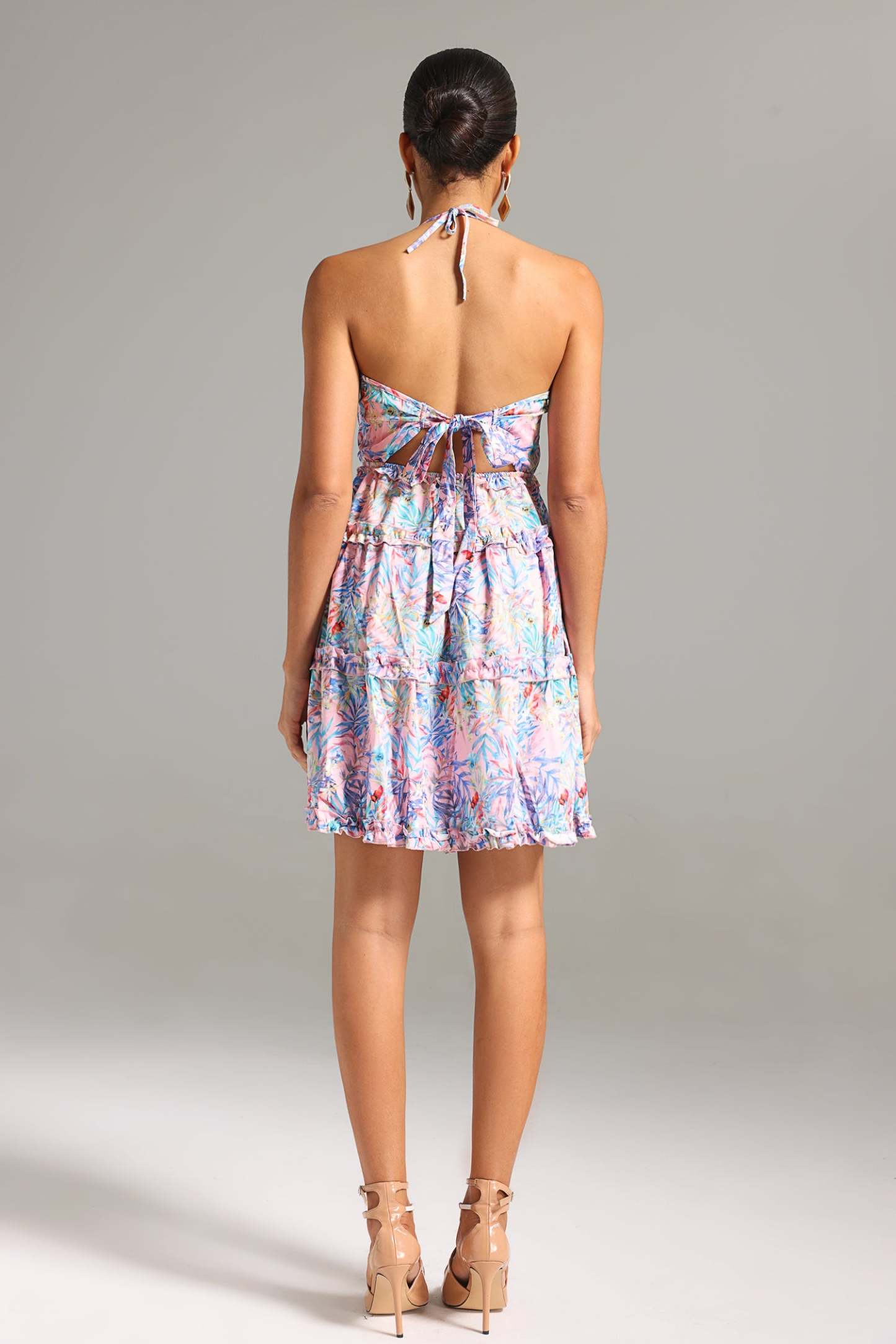 Edan Halterneck Cut Out Printed Mini Dress