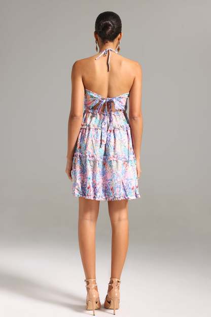 Edan Halterneck Cut Out Printed Mini Dress