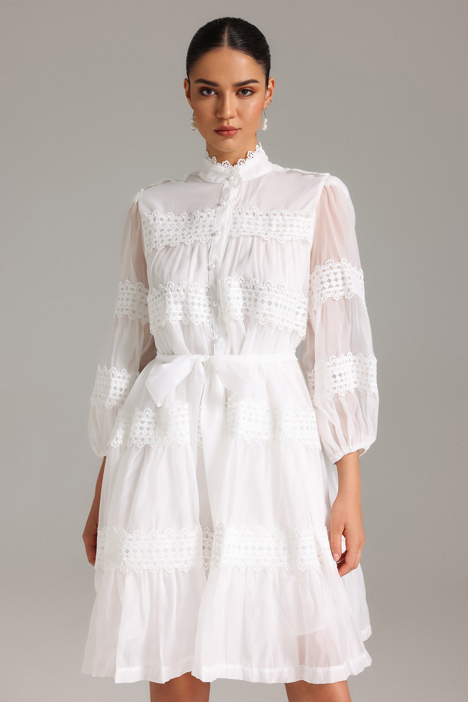 Elaia High Neck Lace Mini Dress