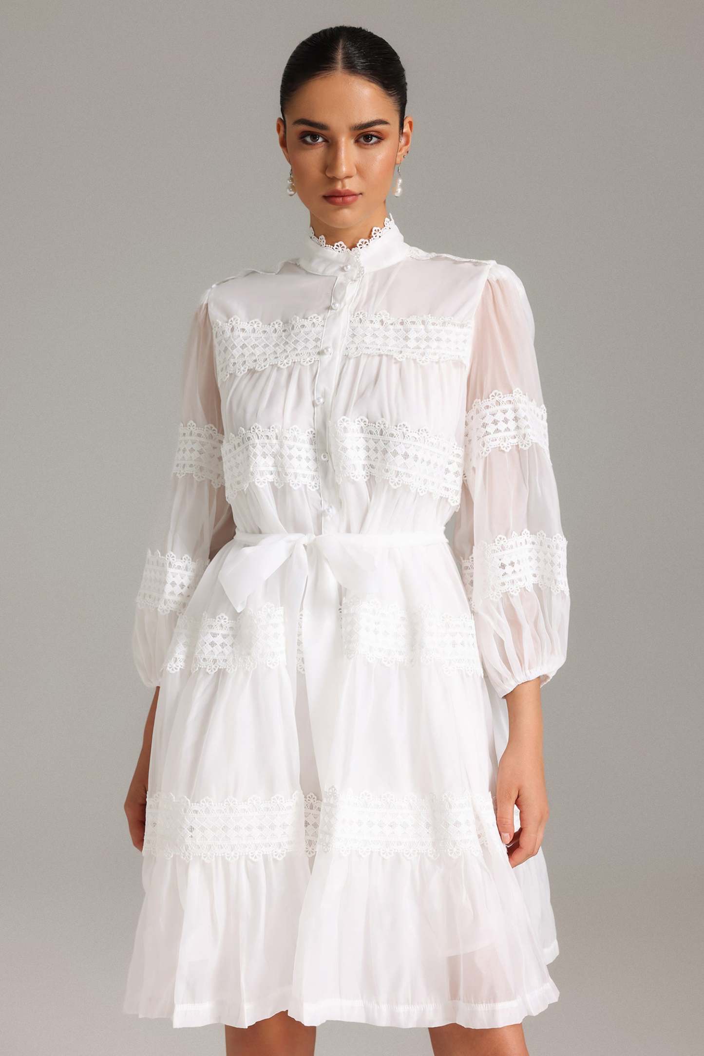 Elaia High Neck Lace Mini Dress