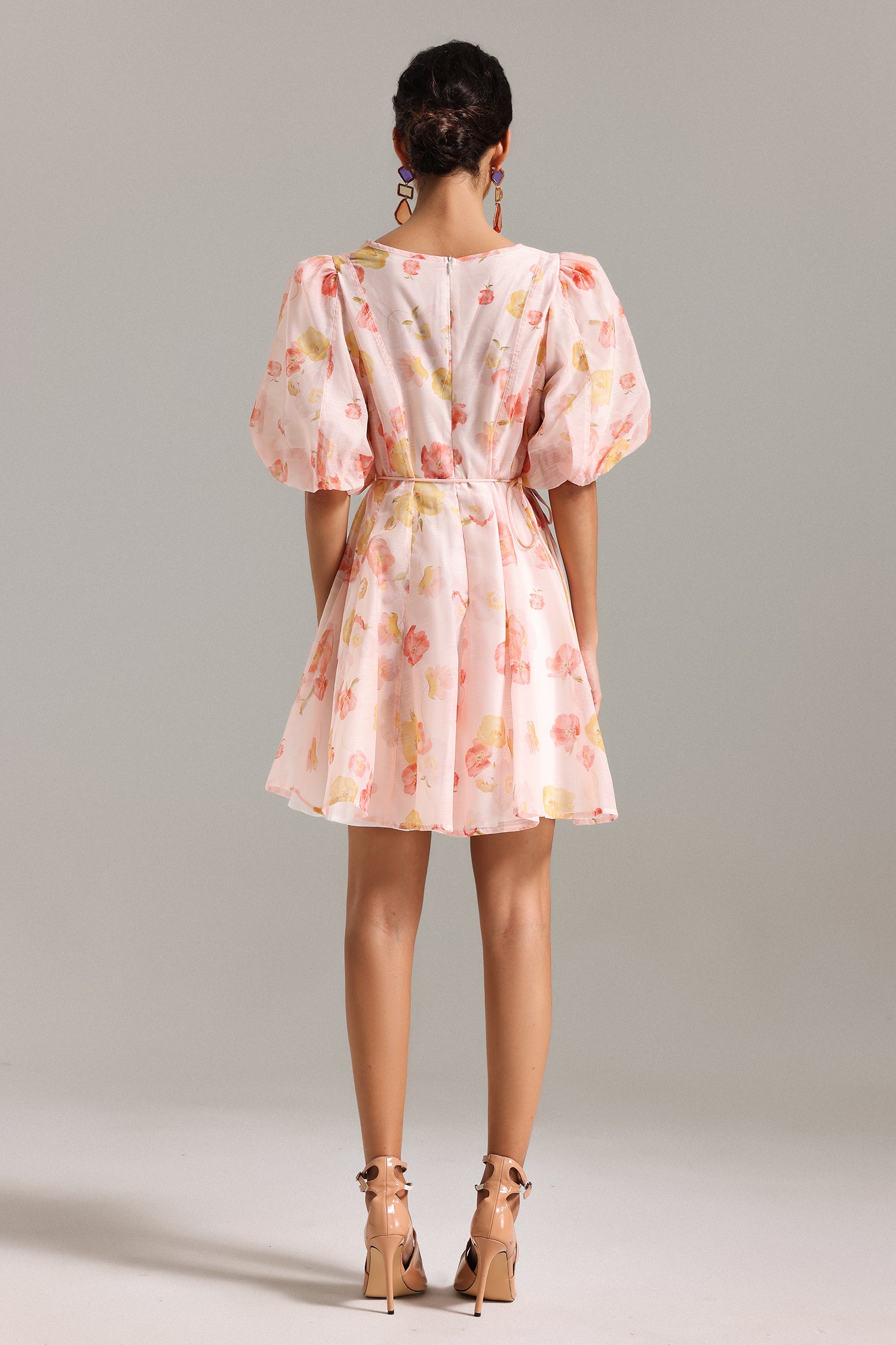 Elsa V Neck Puff Sleeves Mini Dress