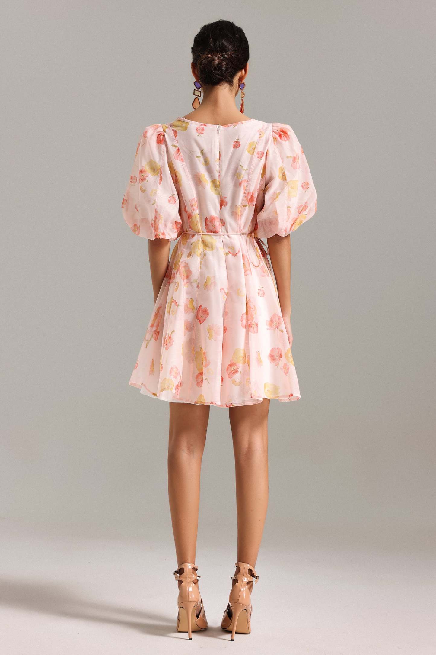 Elsa V Neck Puff Sleeves Mini Dress