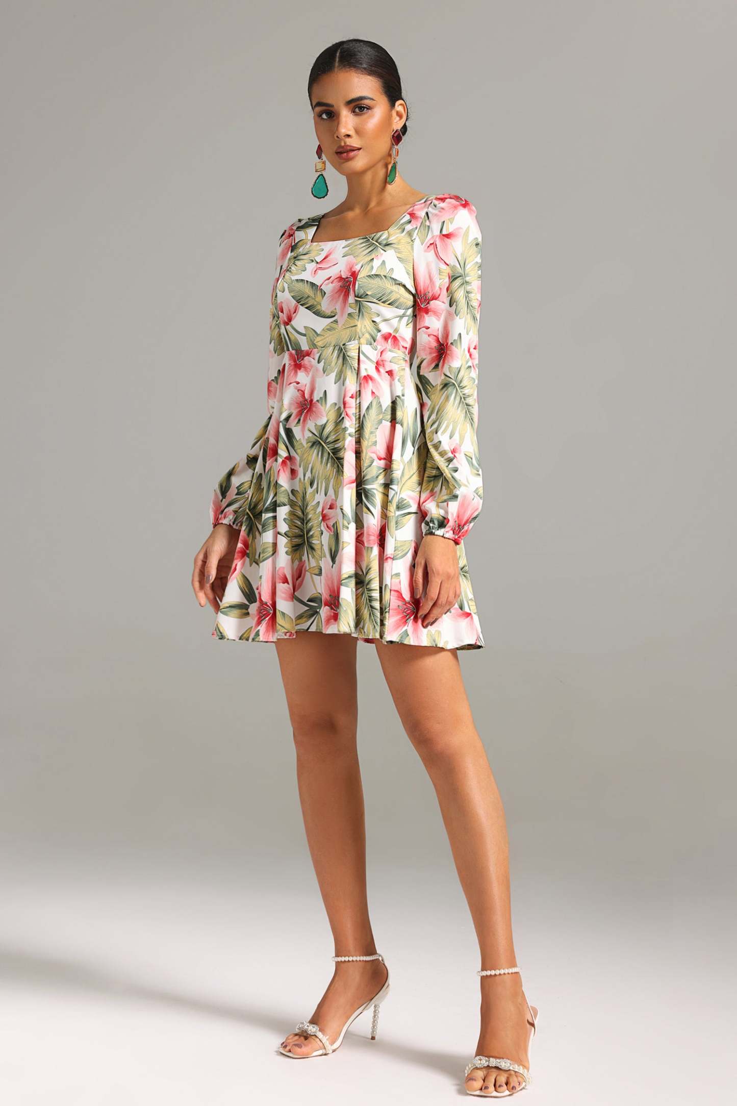 Jacey Square-cut Neck Floral Mini Dress