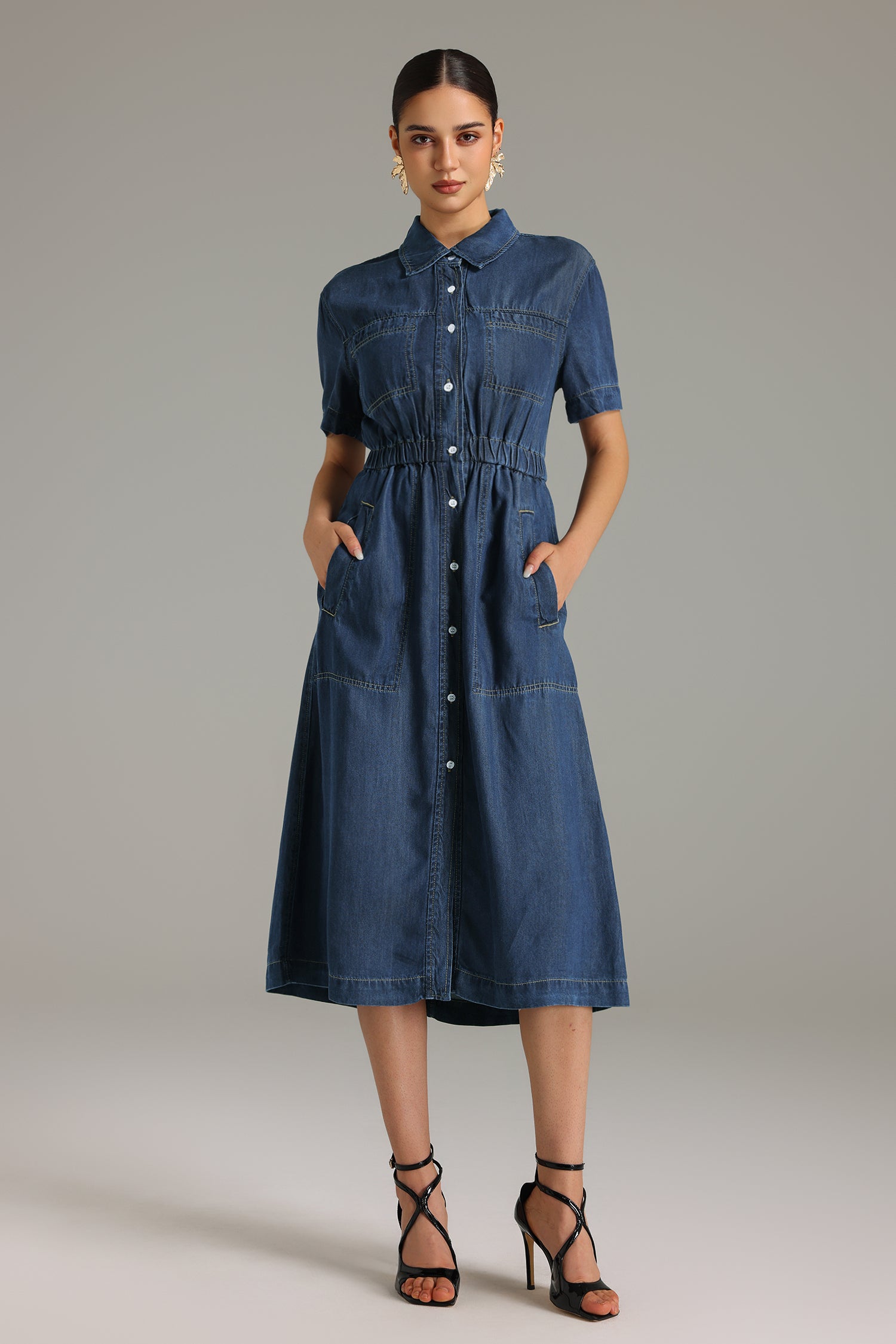 Jalila Button-Front Denim Midi Dress