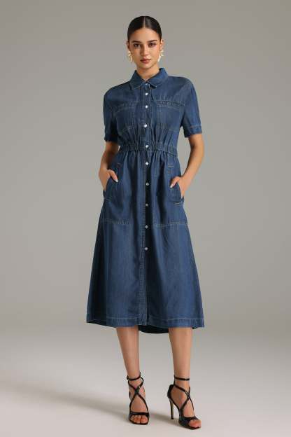 Jalila Button-Front Denim Midi Dress