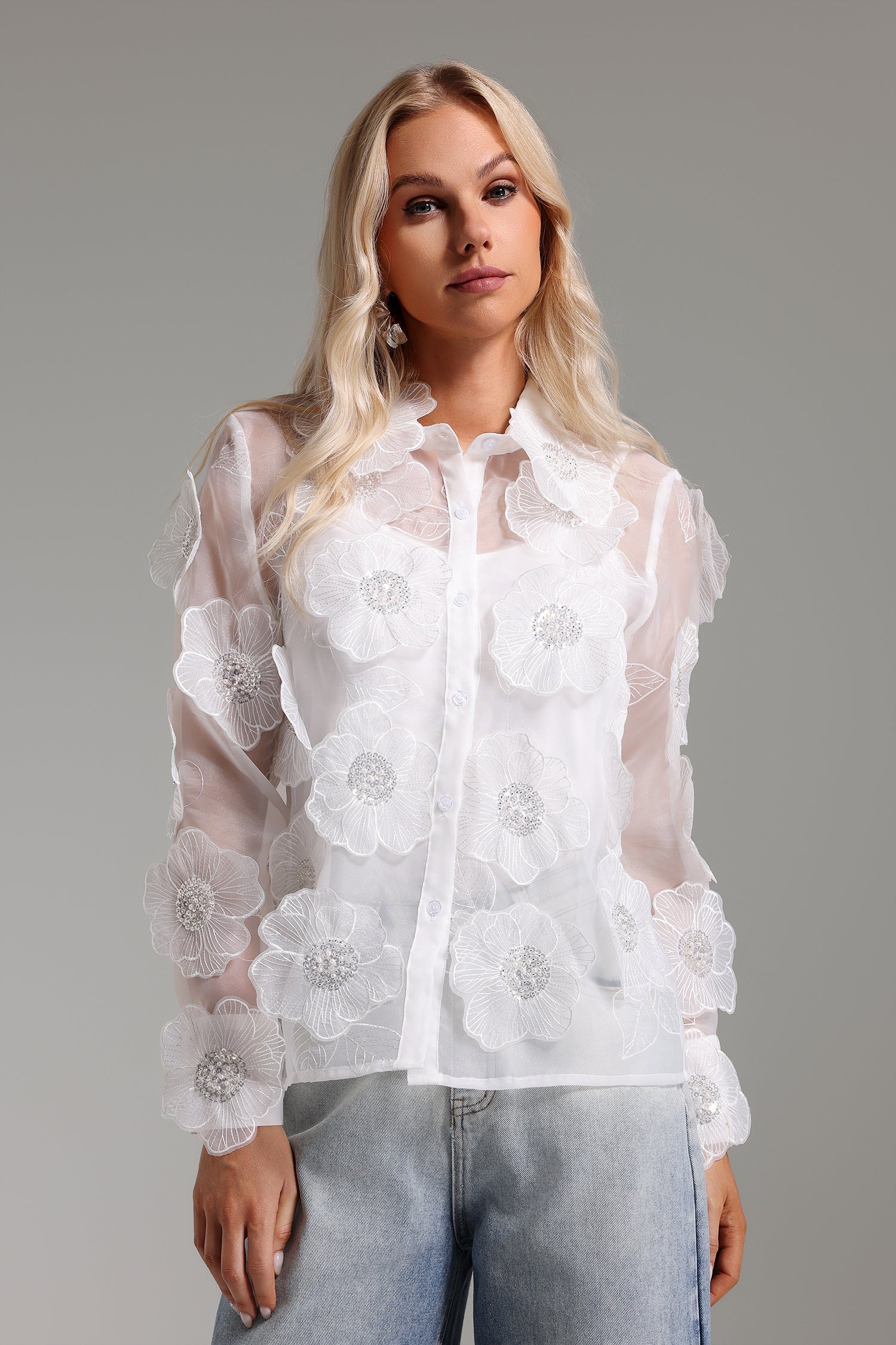 Josie Diamond Flower Organza Blouse