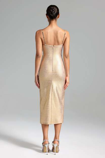 Kassy Pearls Cut Out Slit Dress