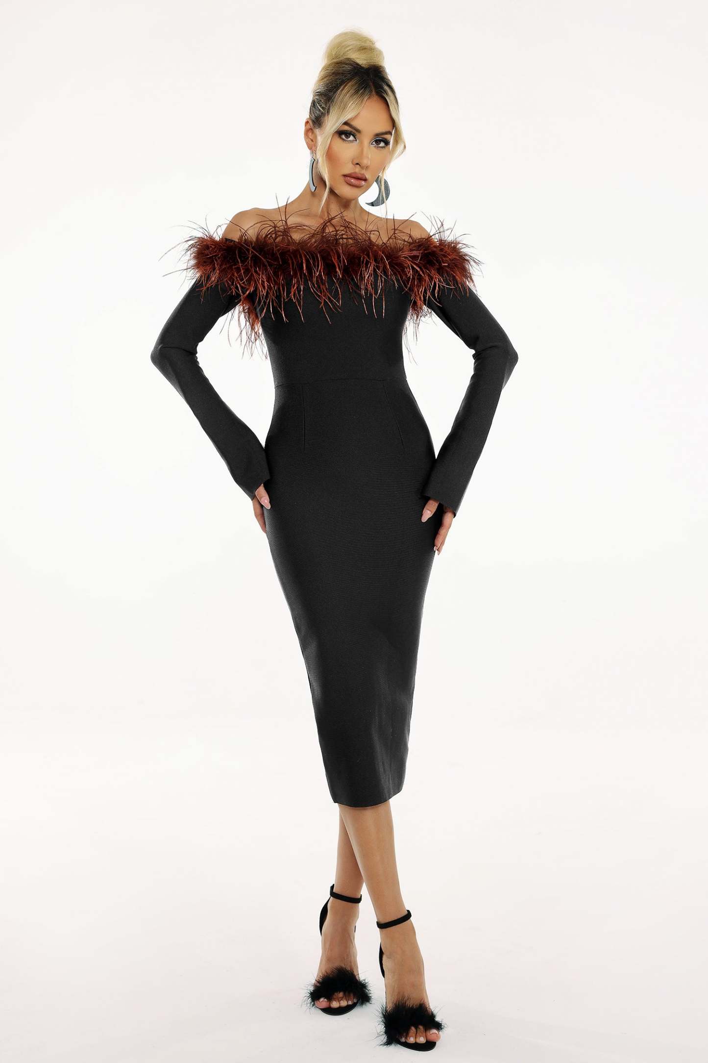 Kate Feather Strapless Bandage Dress