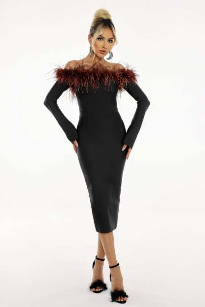 Kate Feather Strapless Bandage Dress
