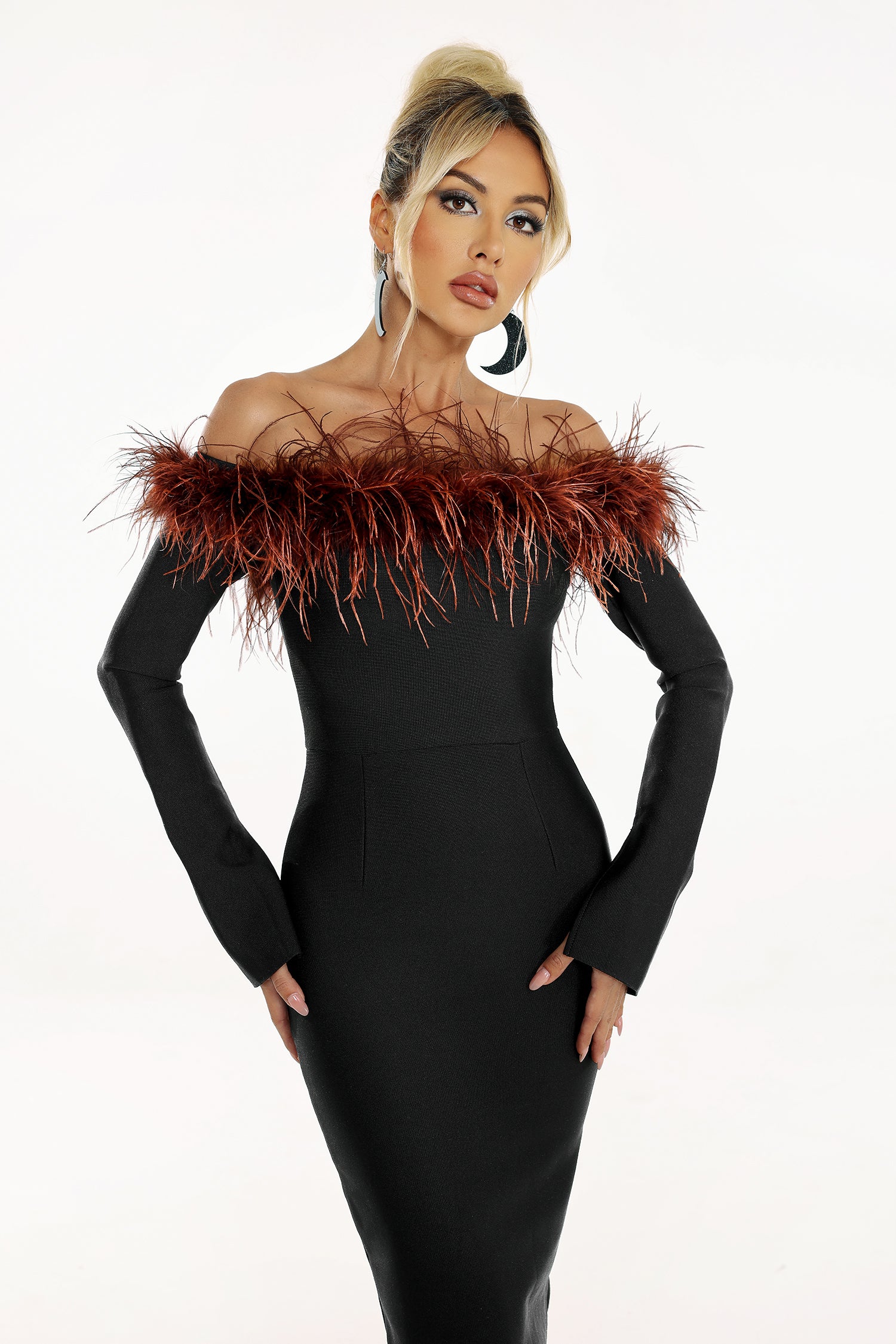 Kate Feather Strapless Bandage Dress